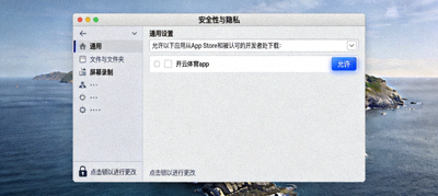 Mac系统安全性与隐私设置中允许开云体育app运行的界面
